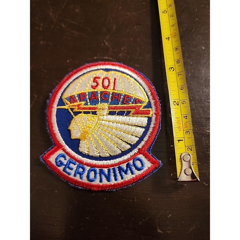 Vintage US Army Geronimo‎ 501 Apaches Patch Embroidered Sew On Patch -3.375"
